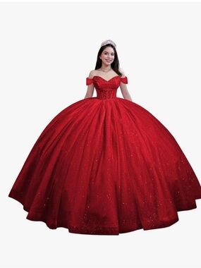 Red Off-Shoulder Ball Gown Dress